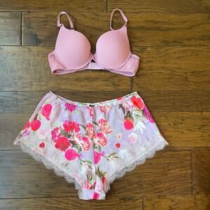 Bundle of Victoria’s Secret Pink Bra and Floral Satin Sleep Shorts 34B / Sz S